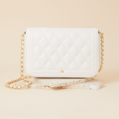 ACCESSORIZE LONDON Women's Faux Leather Classic quilted chain crossbody Sling Bag(White, 5 L)
