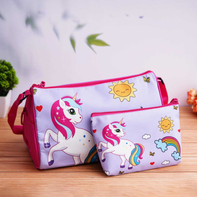 GB Unicorn theme Premium Duffle Bag and Pouch Sling bag Waterproof Shoulder Bag(Light Blue, 14 inch)