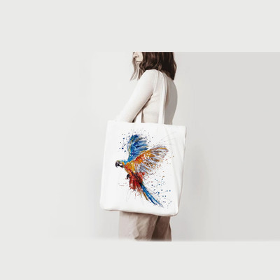 Print Ginnie Flying Bird Colourful Printed White Tote Bag for Women Shoulder Bag(White, 15 L)