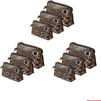 Sagar creation Set of 3 Synthetic Cosmetic Travelling Pouch (9 pcs in 3 pck) Brown Multipurpose Bag(Brown, 5 L)