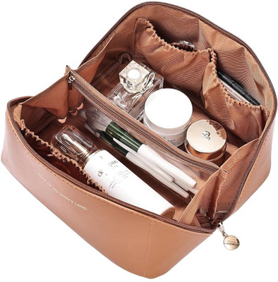 MARSRTH Makeup Bag Large Capacity Travel Cosmetic Bag for Women Waterproof Multipurpose Bag(Brown, 1.5 L)