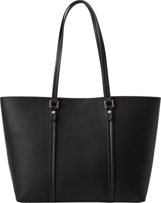 ACCESSORIZE LONDON Women's Faux Leather Black Classic Ali tote with inside compartment Shoulder Bag(Black, 5.3 L)