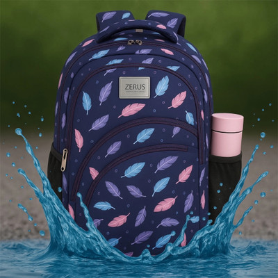ZERUS Feather Print Girls Backpack Lightweight Stylish Waterproof School Bag(Blue, 32 L)