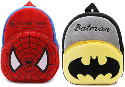 Aveek BM-Latch_combo of 2 red spiderman, grey batman_1267 School Bag(Multicolor, 12 L)