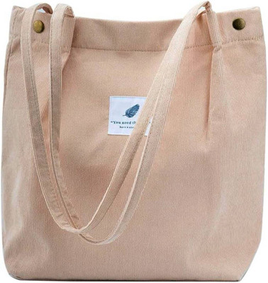 Egab Women Corduroy Shoulder Tote Bag for Work Beach, Travel (Beige) Shoulder Bag(Beige, 15 L)