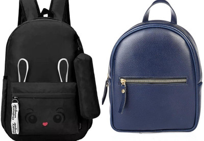 Shishtha B_BLK_- BN_-1 & leather look blue backpack_12_xy Laptop Bag(Black, Black)