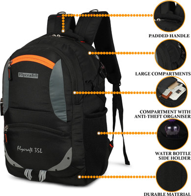 Flycraft simna.1381/2 black orange spacy unisex laptop backpack and travel bag office bag with reflective strip style. Waterproof Backpack(Black, Orange, 30 L)