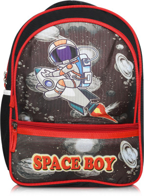 Stylbase Kids Trends Spaces Polyester 14inch 3D Character Embossed School Bag Waterproof School Bag(Black, 14 inch)