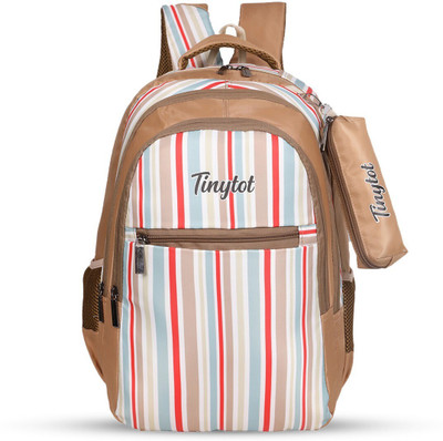 Tinytot SB117_05 School Backpack College Bag Travel Bag with Pencil Pouch 3rd Standard onward Waterproof School Bag(Brown, White, 30 L)