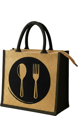 AVLUZ Natural Cutlery Printed Jute Lunch Bag(Brown, 12 inch)
