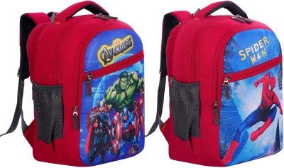 Wayaq 2pc Combo- Premium Lightweight School Bag (1st 2nd 3rd 4th 5th Class) Girls Boys Waterproof School Bag(Red, 37 L)