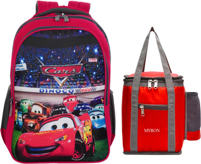 Myron Car 1st/2nd/3rd/4th & 5th Class School Bag + Lunch Bag Combo for Boys & Girls Waterproof School Bag(Red, Grey, 35 L)