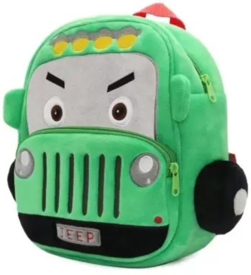 Love And Joy Jeep Car Cartoon Backpack for Boys and Girls School Bag(Green, 5 L)