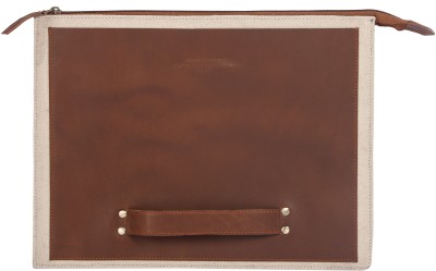 The Leather Warehouse Leather Laptop Sleeve with Front Handle Laptop Sleeve/Cover(Beige, 14 inch)