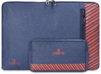 The CLOWNFISH Combo of Polyester 14 inch Laptop Sleeve with Carry Handle & Travel Pouch, Blue Waterproof Laptop Sleeve/Cover(Blue, 14 inch)