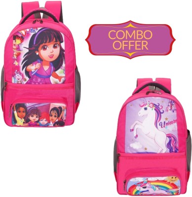 Wayaq 2pc Combo Super Hero Kids Bag - 1st 2nd 3rd 4th 5th Class Girls & Boys Waterproof School Bag(Pink, 18 L)