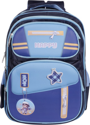 Sageware Multi-Color Kids School Backpack with Cartoon Badges | Spacious & Stylish Boys' Waterproof Backpack(Blue, 27 L)