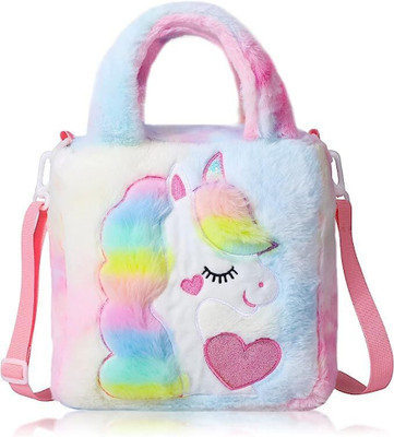 AGC Unicorn Crossbody Cute Unicorn Purse Shoulder Bag Soft Fluffy Plush Handbag Cum Waterproof Sling Bag(Multicolor, 5 inch)