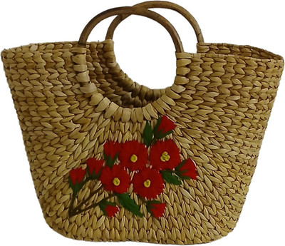 Creative Embeliishment Straw Bag 32 Multipurpose Bag(Beige, 14 inch)