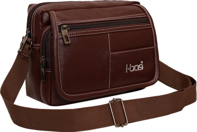 i-bag Brown Sling Bag Casual Stylish Padded PU Crossbody Travel Office Business Sling Bag for Men