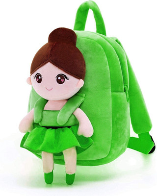 Frantic Premium Quality Soft Kids School Bag for Picnic (Green_Ballerina_Doll) Plush Bag(Green, Brown, 15 L)