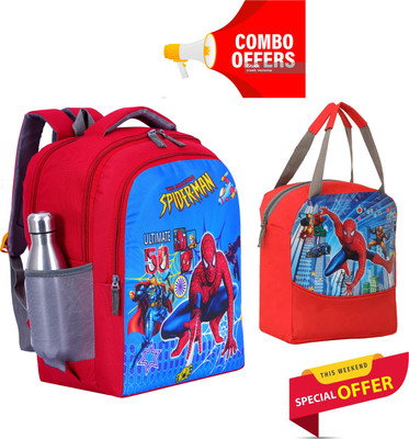 Elon spiderman school bag and lunch bag For 1st std to 5th std (30L) Waterproof School Bag(Red, 30 L)