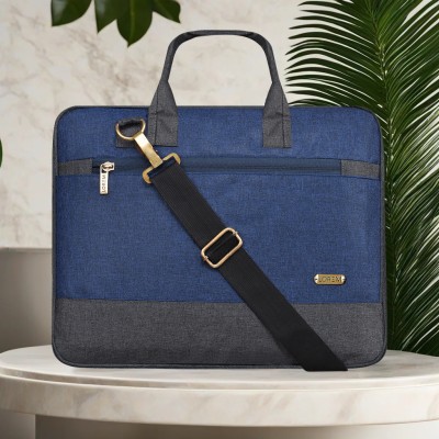 LOREM Blue & Grey Color Faux Leather 10L Office Laptop Bag For Men & Women BG34 Waterproof Messenger Bag(Blue, 10 L)