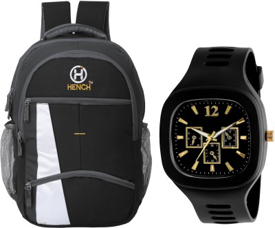 Hench Unisex School Bag/College Backpack & Watch 38 L Laptop Backpack(Black)