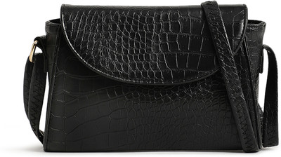 Fastrack Croco Textured Sling Bag(Black, 4.437 L)