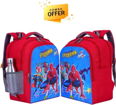 ELONONE Pre-School Bag Medium 35 L(combo of 2) For 1st std-5th std (Red spiderman) Waterproof School Bag(Red, 35 L)
