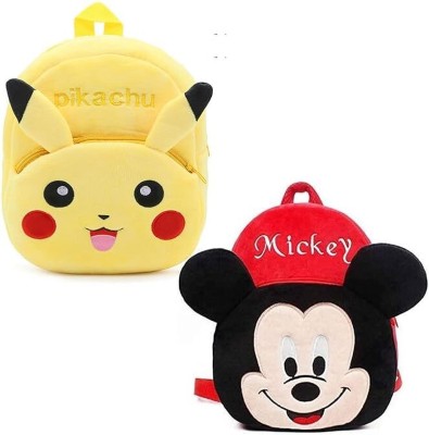 ARV Kids Pikachu And Mickey Cartoon Soft Plush 10L School Bag School Bag(Yellow, Red, 10 L)