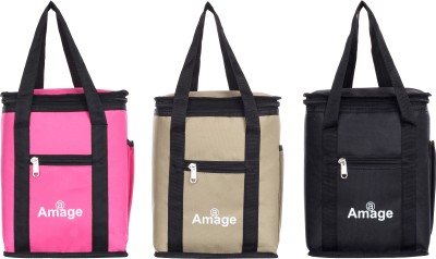 AMAGE Combo Offer 3Pcs Lunch Tiffin Bag for School Office Picnic Tiffin Bag Waterproof Lunch Bag(Pink, Beige, Black, 8 L)