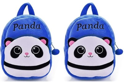 ARV Kids Panda Combo Cartoon Soft Plush 10L School Backpacks School Bag(Blue, 10 L)