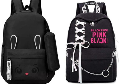 Shishtha B_BLK_- BN_-1 & RIBBEN-BLCKPINK-1PC_xy Laptop Bag(Black, Black)