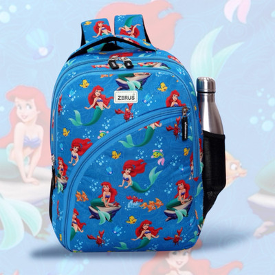 ZERUS Mermaid Print Kids School Bag for Girls with Multi Compartments & Bottle Holder Waterproof Backpack(Blue, 22 L)