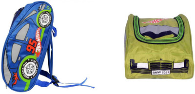 MADE4GOOD Car shape bag for School kids, playgroup, KG Nursery, picnic, sports, pack of 2 Waterproof School Bag(Blue, Green, 15 L)