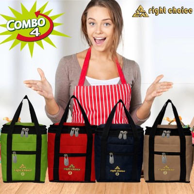 RIGHT CHOICE Combo Offer Lunch Bags (PAIRED+RED+BEIGE+BLACK) Branded Premium Quality Carry on Tote for School Office Picnic Travel Camping Outdoor Pouch Holder Handbag Compact Heat Preservation Waterproof Hygiene Meal Prep Box Bag for Men Women and Kids, Color (COMBO BEIGE BLACK) Small Travel Bag - 