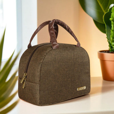 LOREM Khaki Linen Textured Insulated Tiffin bag For Men & Women ML-TB21 Waterproof Lunch Bag(Brown, 8.5 L)