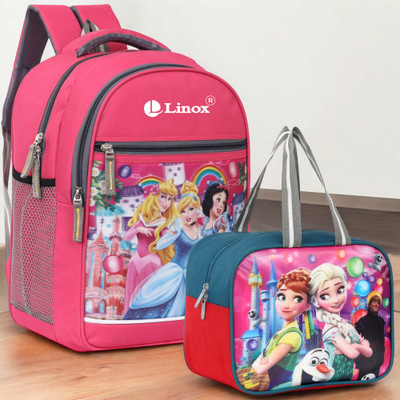 LINOX BARBIE School bag & Lunch bag 16x11.5x7 inch Comfortable for NURSERY/LKG/UKG/1ST Waterproof School Bag(Pink, Blue, 30 L)