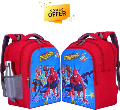 Elon spiderman COMBO Backpack 18×13 inch Pre-School For 1st std-5th std Lightweight Waterproof School Bag(Red, Blue, 35 L)