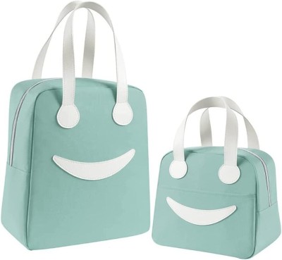 Flywind Insulated Canvas Smiley Lunch Bags with Aluminum Lining for School Office Travel Waterproof Lunch Bag(Green, 5 L)