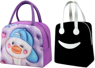 Kardiff 3D Duck Cartoon Printed children's lunch box insulation bag lovely portable Waterproof Lunch Bag(Purple, Black, 5 L)