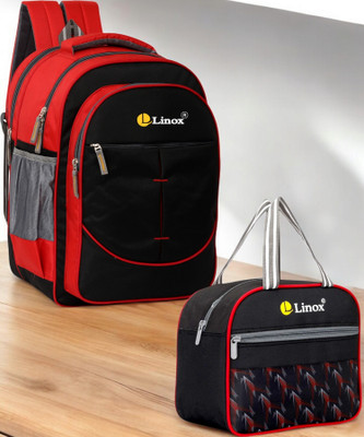 LINOX School bag with Lunch bag Waterproof School Bag(Black, 40 L)