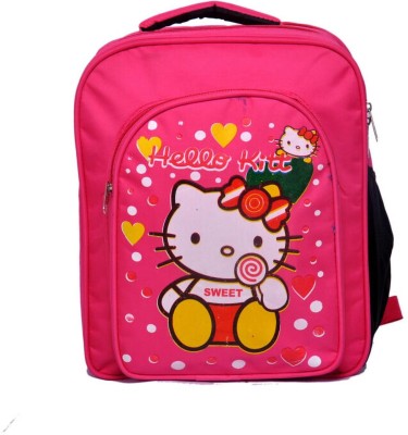 Craft Bazar Hello Kitty Print 3 Compartment School Bag with 1 Bottle Holder, For School Kids Backpack(Pink, 20 L)