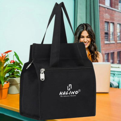 HALINO Finest Quality Shopper Bag Lunch bag Jhola Bag Smooth Zips & Strong handles Waterproof Lunch Bag(Black, Light Blue, 2 L)