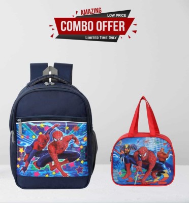 Coolest Spiderman 16 x 12 inch Pre-School(LKG/UKG/1std) Boys School Bag With 1 Lunch Bag Waterproof School Bag(Blue, Red, 30 L)