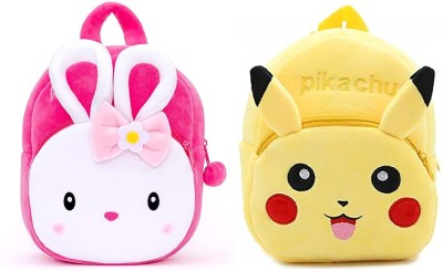 ZIIFOX Konggi Rabbit & Pikachu School Bag For Kids Plush School Bag Waterproof School Bag(Pink, Yellow, 11 L)