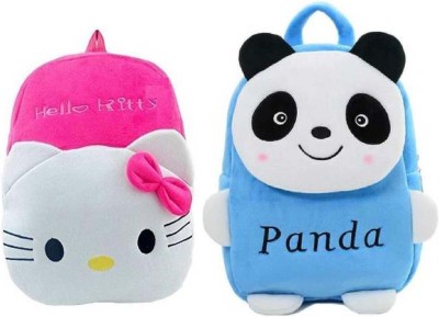 RADHEY School Bag kitty Panda Soft Plush Backpacks Cartoon Baby Boys/Girls Plush Bag School Bag(Pink, Blue, 35 L)