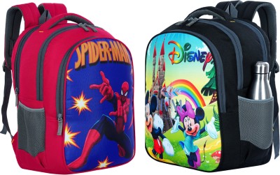Myron Mickey Mouse+Spiderman 1st/2nd/3rd/4th & 5th Class Light weight for Boys & Girls Waterproof School Bag(Red, Black, 35 L)