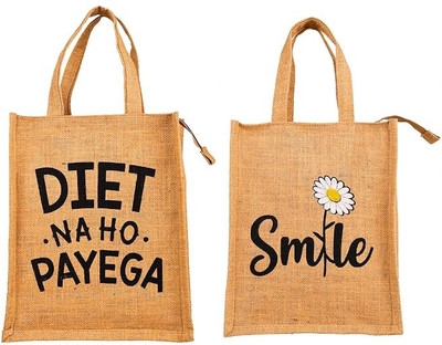MW PRINTS Medium Eco-Friendly & Reusable Jute Bag, Multi-Purpose Daily Use Waterproof Lunch Bag(Brown, 1 L)